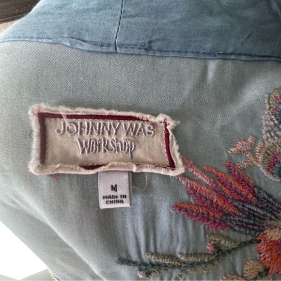 Johnny Was Workshop Embroidered Kimono Coat Medium Light Blue Pink Green - Picture 15 of 16